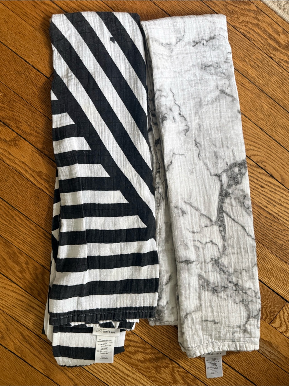 Pottery Barn Modern Baby Black & White Striped and Marble Print Swaddle